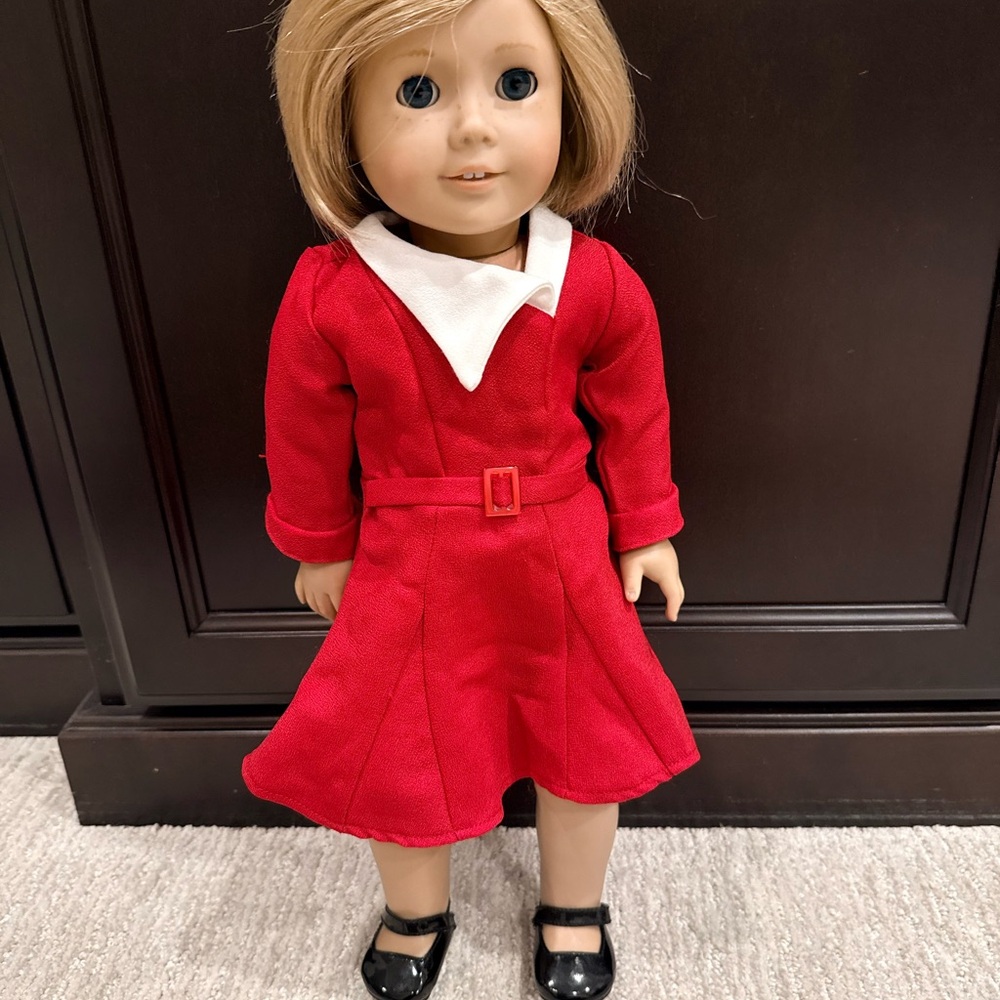 American Girl Kit Kittredge Classic Christmas Red Dress and black shoes